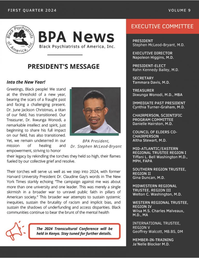 First Quarter 2024 Newsletter Black Psychiatrists of America